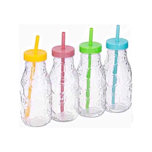 Invero - Juego de 6 vasos con tapas de colores pastel y pajitas a rayas – ideal para barbacoas, fiestas de verano, picnics y más (320 ml por cristal)