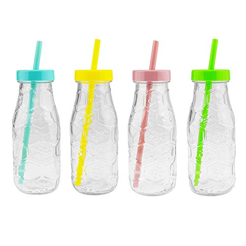 Invero - Juego de 6 vasos con tapas de colores pastel y pajitas a rayas – ideal para barbacoas, fiestas de verano, picnics y más (320 ml por cristal)