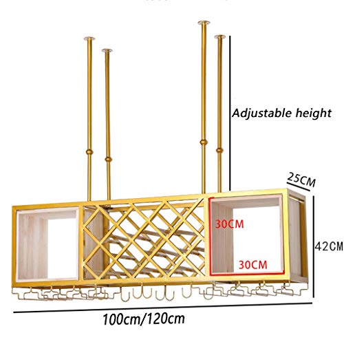 Invertida Wine Rack de Techo de Acero Inoxidable Estante del Vino DL Estante Bar Restaurante Lounge Bar Mobiliario de Cocina Sala de Estar Copa de Vino - 100 * 25 Cm, 120 * 25 Cm Oro/Negro