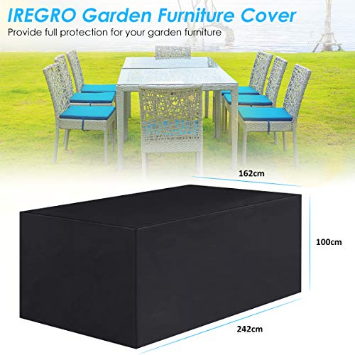 IREGRO Funda Muebles Jardín Cubierta de Protección para Mesa Muebles mpermeable 420D Oxford para Sofa de Jardin,Patio,al Aire Libre,Funda para Sofa de Esquina,Mesa y Sillas,Negro (242x162x100cm)