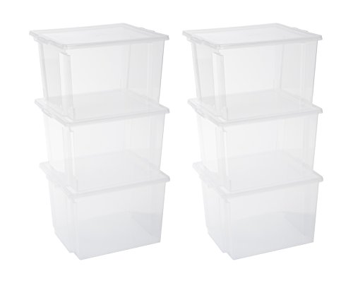 Iris Ohyama, lote de 6 cajas de almacenamiento con tapa - Useful Storage Box - USB-M, transparente, 40 L, 42 x 36 x 26,5 cm