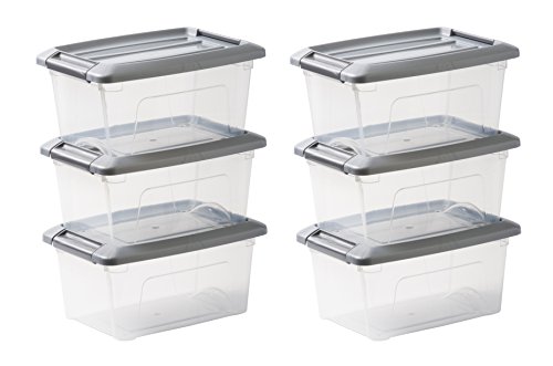 Iris Ohyama New Top Box NTB-5 - lote de 6 cajas apilables de almacenamiento, Transparente/Gris, 5 L