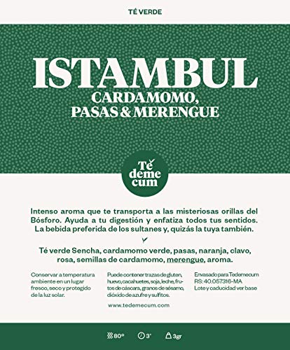 ISTAMBUL Gourmet 100gr.Té verde sencha, cardamomo verde, pasas, naranja, clavo, rosa, semillas de cardamomo, merengue, aroma.