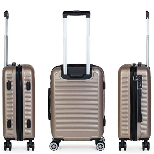 ITACA - Maleta de Viaje Rígida 4 Ruedas Trolley 55 cm ABS Lisas. Equipaje de Mano. Dura Resistente y Ligera. Mango Asas Candado. Vuelos Low Cost Ryanair. T72050, Color Dorado