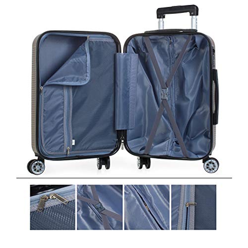 ITACA - Maleta de Viaje Rígida 4 Ruedas Trolley 55 cm ABS Lisas. Equipaje de Mano. Dura Resistente y Ligera. Mango Asas Candado. Vuelos Low Cost Ryanair. T72050, Color Dorado