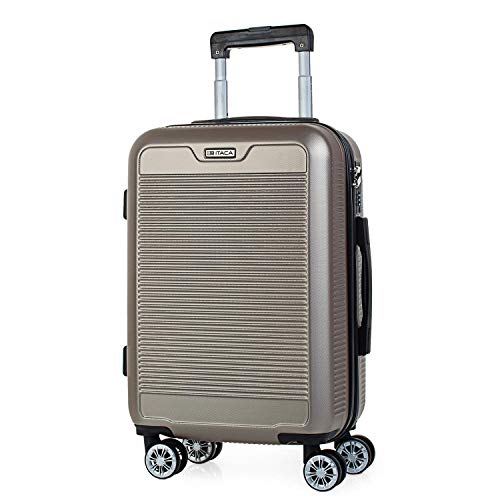 ITACA - Maleta de Viaje Rígida 4 Ruedas Trolley 55 cm ABS Lisas. Equipaje de Mano. Dura Resistente y Ligera. Mango Asas Candado. Vuelos Low Cost Ryanair. T72050, Color Dorado