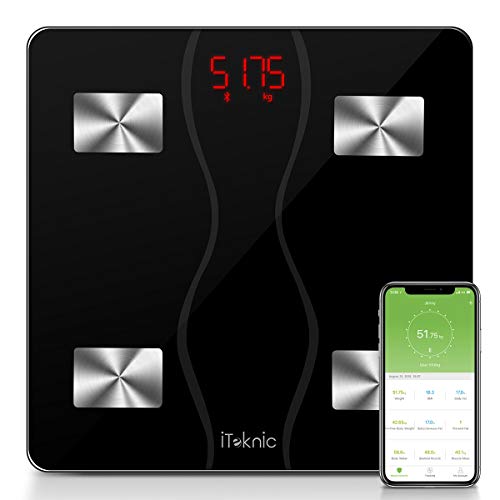 iTeknic Báscula personal Medidor de impedancia, Báscula conectada Báscula personal Báscula electrónica Bluetooth Composición corporal inteligente Medición de peso Grasa muscular BMI Grasa