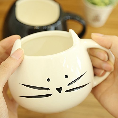 Itian Taza de Porcelana de Animales Gato Hermoso, Lindo Tazón de Cerámica, Café/Té/Leche/Agua (Blanco)