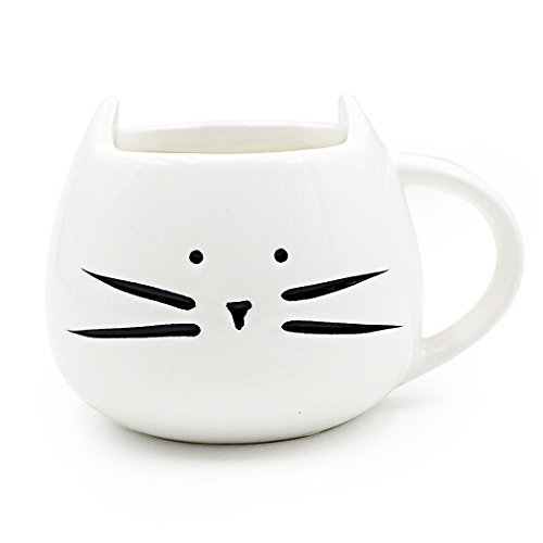 Itian Taza de Porcelana de Animales Gato Hermoso, Lindo Tazón de Cerámica, Café/Té/Leche/Agua (Blanco)