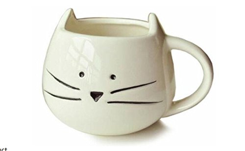 Itian Taza de Porcelana de Animales Gato Hermoso, Lindo Tazón de Cerámica, Café/Té/Leche/Agua (Blanco)