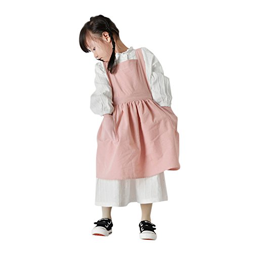 ITODA - Delantal unisex para niños, de algodón, con bolsillos, sin mangas, suave y cómodo, adecuado para pintar, cocinar, coser, manualidades, barbacoa, cerámica, regalo, rosa, S(3-6ans)