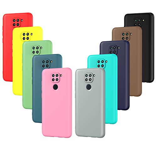 ivoler 10 x Funda para Xiaomi Redmi Note 9, Ultra Fina Carcasa Silicona TPU Protector Flexible Funda (Negro, Gris, Azul Oscuro, Azul Cielo, Azul, Verde, Rosa, Rojo, Amarillo, Marrón)