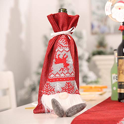 J Bolsa de Botella de Vino de suéter Divertido navideño de 2 Piezas, Sombrero de Copa de Vino Tinto Hecho a Mano, Usado para decoración de Vino Tinto de Navidad, Multicolor