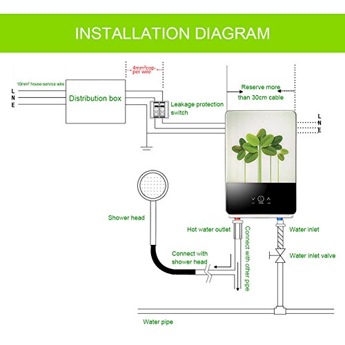 Jadpes Calentador de Agua sin Tanque, 220V 6500W Estilo de Hojas Verdes Calentador de Agua Caliente eléctrico instantáneo sin Tanque para baño Ducha Agua Caliente - Montaje en Estante, Pared o Piso