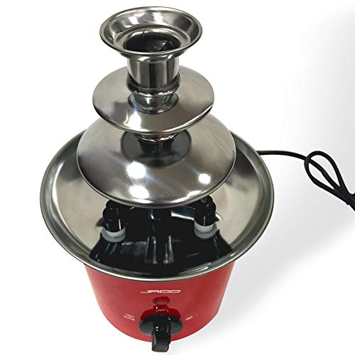 Jago Fuente de Chocolate de 3 Pisos - 60W, Torre de Acero Inoxidable de Altura 24,5cm, Capacidad 400g, Color a Elegir - Fondue Eléctrica con Niveles (Rojo)