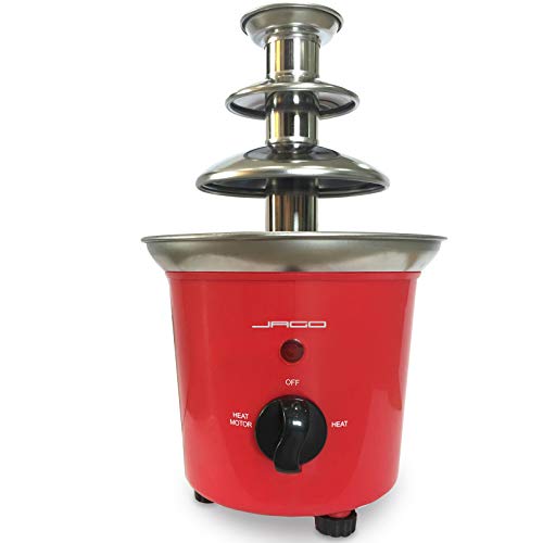 Jago Fuente de Chocolate de 3 Pisos - 60W, Torre de Acero Inoxidable de Altura 24,5cm, Capacidad 400g, Color a Elegir - Fondue Eléctrica con Niveles (Rojo)