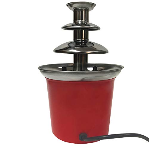 Jago Fuente de Chocolate de 3 Pisos - 60W, Torre de Acero Inoxidable de Altura 24,5cm, Capacidad 400g, Color a Elegir - Fondue Eléctrica con Niveles (Rojo)