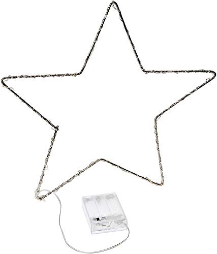 JANDEI - Luz Decorativa De Navidad Forma Estrella Alambre Dorado 30CM Con LED Lenteja Luz Blanca Cálida 3000K Funciona Con 3 Pilas AA