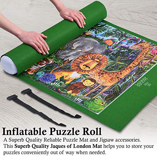 Jaques of London Puzzle Inflable Roll Upto 1500 Pcs - Tapete Puzzle con Paño Plegable - Rompecabezas Rompecabezas Roll Up con Material de Baize de Cierre Fácil ...