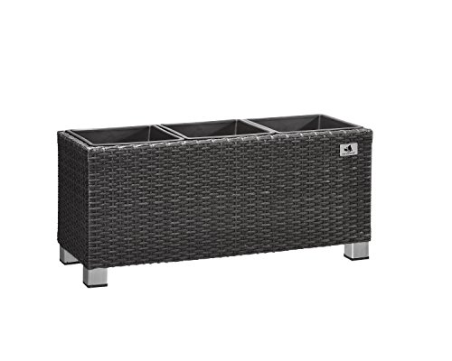 Jardinera Gartenfreude, separador de ambientes, polyrattan para interiores y exteriores, inserto de plástico con pies de aluminio, antracita, 78x27x34 cm, 4000-1072-001