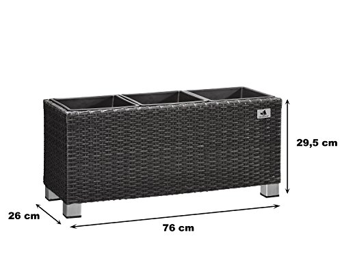 Jardinera Gartenfreude, separador de ambientes, polyrattan para interiores y exteriores, inserto de plástico con pies de aluminio, antracita, 78x27x34 cm, 4000-1072-001