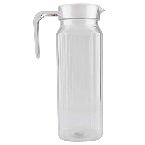 Jarra de acrílico con tapa y asa, botella de jugo a rayas acanaladas Cristalería Vaso de agua Dispensador de agua helada para uso doméstico(1100ml)