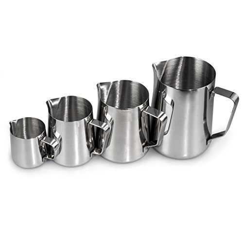 Jarra de leche de acero inoxidable para espumar leche, (1 L, espumador de leche, espuma de leche, Barista Jarra para hacer espuma, Cafe, color: plata brillante, marca youzings