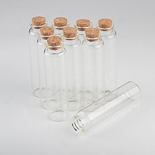 Jarvials - Mini botella vacía con tapón de corcho de 10 ml, 15 ml, 20 ml, 25 ml, 30 ml, 40 ml, 55 ml, tarros de cristal idea para boda pequeñas botellas de deseos al por mayor, Transparent Clear, 55ml