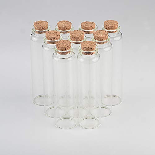 Jarvials - Mini botella vacía con tapón de corcho de 10 ml, 15 ml, 20 ml, 25 ml, 30 ml, 40 ml, 55 ml, tarros de cristal idea para boda pequeñas botellas de deseos al por mayor, Transparent Clear, 55ml