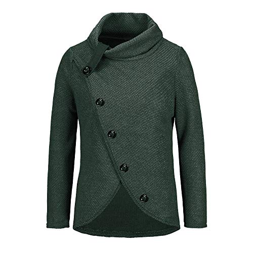 Jerseys De Punto para Mujer Cuello de Tortuga Manga Larga Suelto Prendas de Punto Suéter Irregular Jerséis Collar de la Pila Tops Cálido Otoño Invierno riou (z-Green, S)