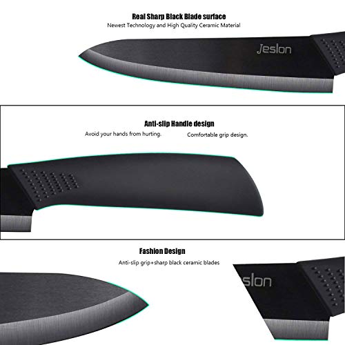 Jeslon cuchillos de cocina de cerámica, 5 piezas cuchillo de cocina profesional conjunto con chaquetas de protección cuchillos de cerámica ligeros incluir 4 cuchillos de cerámica 1 pelador