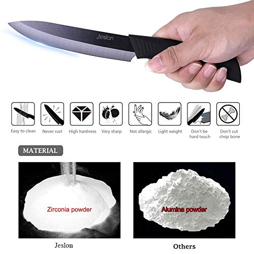 Jeslon cuchillos de cocina de cerámica, 5 piezas cuchillo de cocina profesional conjunto con chaquetas de protección cuchillos de cerámica ligeros incluir 4 cuchillos de cerámica 1 pelador