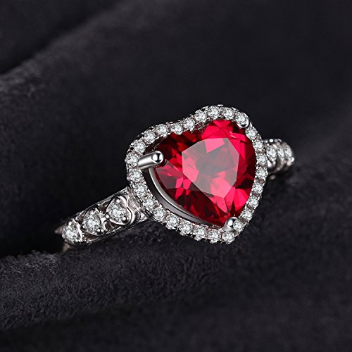 JewelryPalace Anillo con rubí en forma de corazón Plata de ley 925 Tamaño 14