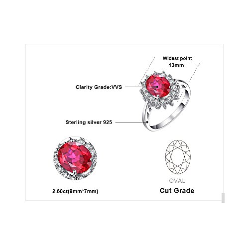 JewelryPalace Anillo de Compromiso Princesa Diana William Kate Middleton 3.2ct Halo Rubi Rojo Oval Creado Plata de ley 925 Tamaño 14