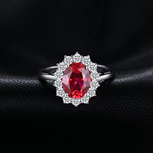 JewelryPalace Anillo de Compromiso Princesa Diana William Kate Middleton 3.2ct Halo Rubi Rojo Oval Creado Plata de ley 925 Tamaño 14