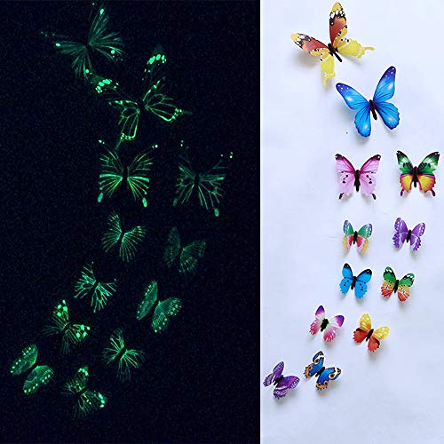 JiaMeng Decoraci¨®n del hogar, 12pcs Luminous Butterfly Design Decal Art Wall Stickers Room Magnetic Home Decor