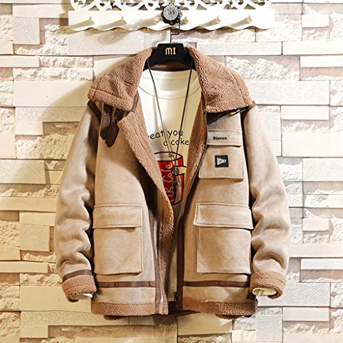 JiaMeng-ZI Ropa de Abrigo Pelusa Mantener Caliente Lapel Chaqueta de Trabajo Multi-Bolsillo Cazadora Bomber Espesar Fabric Outwear Jacket Otoño Invierno Color SóLido Casual Abrigo de Manga Larga