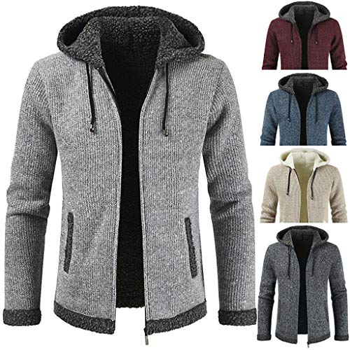 JiaMeng-ZI Ropa de Moda Color SóLido Pelusa Suéter de Punto Otoño Invierno Casual Mantener Caliente Hooded Chaqueta Retro Cordón Ajustable Abrigo de Manga Larga Jerséis