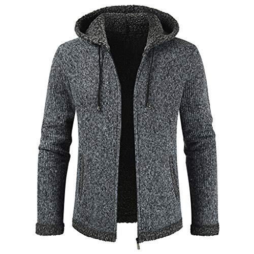 JiaMeng-ZI Ropa de Moda Color SóLido Pelusa Suéter de Punto Otoño Invierno Casual Mantener Caliente Hooded Chaqueta Retro Cordón Ajustable Abrigo de Manga Larga Jerséis