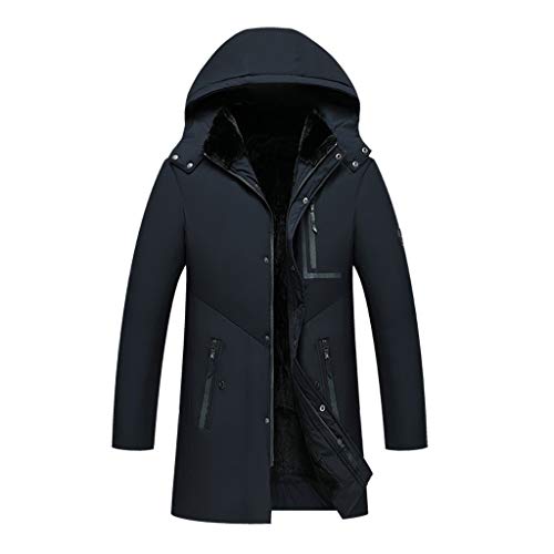 JiaMeng-ZI Ropa para Hombre Color SóLido Espesar Fabric Chaqueta Plumas Otoño Invierno Casual Abrigo de Manga Larga Mantener Caliente Desmontable Hooded Jacket A Prueba de Viento Impermeables Outwear