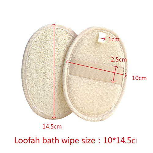 Jinlaili Exfoliante Luffa Esponja, Exfoliante Baño Almohadillas con Correa Elástica, Loofah pads hecho de natural luffa y esponja de rizo materiales, perfecto para ducha limpieza SPA - 2 piezas