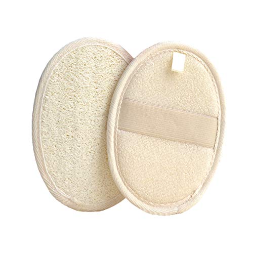 Jinlaili Exfoliante Luffa Esponja, Exfoliante Baño Almohadillas con Correa Elástica, Loofah pads hecho de natural luffa y esponja de rizo materiales, perfecto para ducha limpieza SPA - 2 piezas