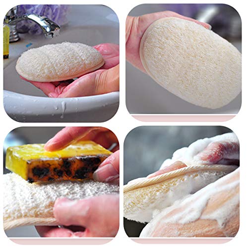 Jinlaili Exfoliante Luffa Esponja, Exfoliante Baño Almohadillas con Correa Elástica, Loofah pads hecho de natural luffa y esponja de rizo materiales, perfecto para ducha limpieza SPA - 2 piezas