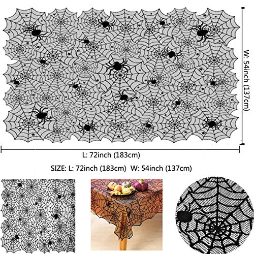 Jinlaili Mantel de Halloween, 137 x 183 cm Mantel de Telaraña, Telaraña de Decoración de Mesa de Halloween, Mantel de Tela de Araña Negra, Mantel Gótico de Halloween, Decoración de Mesa de Halloween