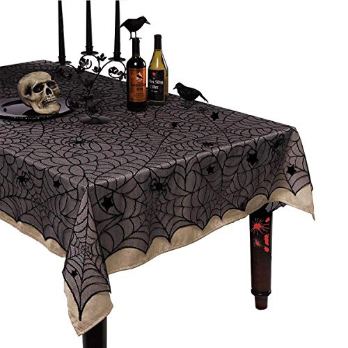 Jinlaili Mantel de Halloween, 137 x 183 cm Mantel de Telaraña, Telaraña de Decoración de Mesa de Halloween, Mantel de Tela de Araña Negra, Mantel Gótico de Halloween, Decoración de Mesa de Halloween