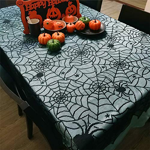 Jinlaili Mantel de Halloween, 137 x 183 cm Mantel de Telaraña, Telaraña de Decoración de Mesa de Halloween, Mantel de Tela de Araña Negra, Mantel Gótico de Halloween, Decoración de Mesa de Halloween