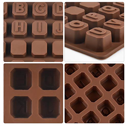 Jinlaili Moldes Bombones Silicona, DIY Alfabeto Moldes Chocolate, Postres Letras Molde, Grado Alimentaria Hornear Molde para Chocolate Caramelos Cubitos Hielo - Marrón