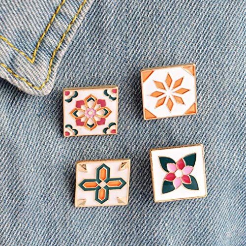 Jixing - Broche de solapa de ladrillo con diseño retro de flores, 2 x 2 cm de largo x 2 cm de ancho.