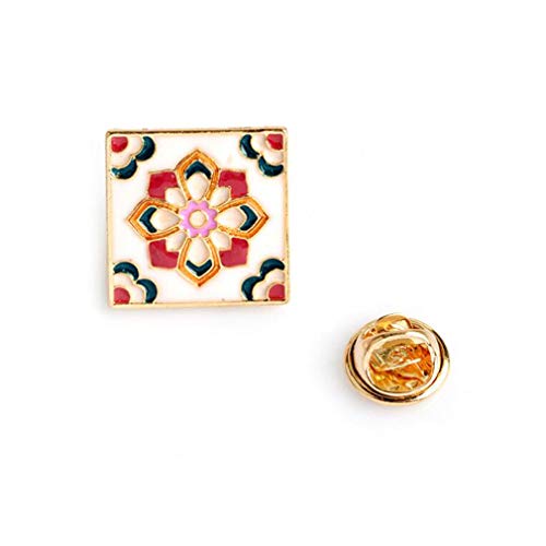 Jixing - Broche de solapa de ladrillo con diseño retro de flores, 2 x 2 cm de largo x 2 cm de ancho.