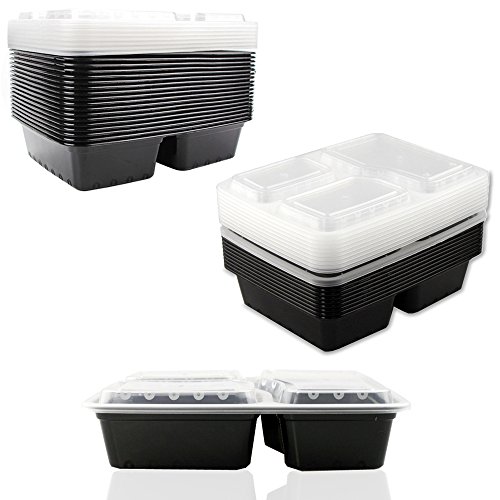 JJPRIME - Flash ventas - 10 x reutilizable 3 compartimentos microondas apilables Comida Prep recipientes de plástico caja de almacenamiento de alimentos Set